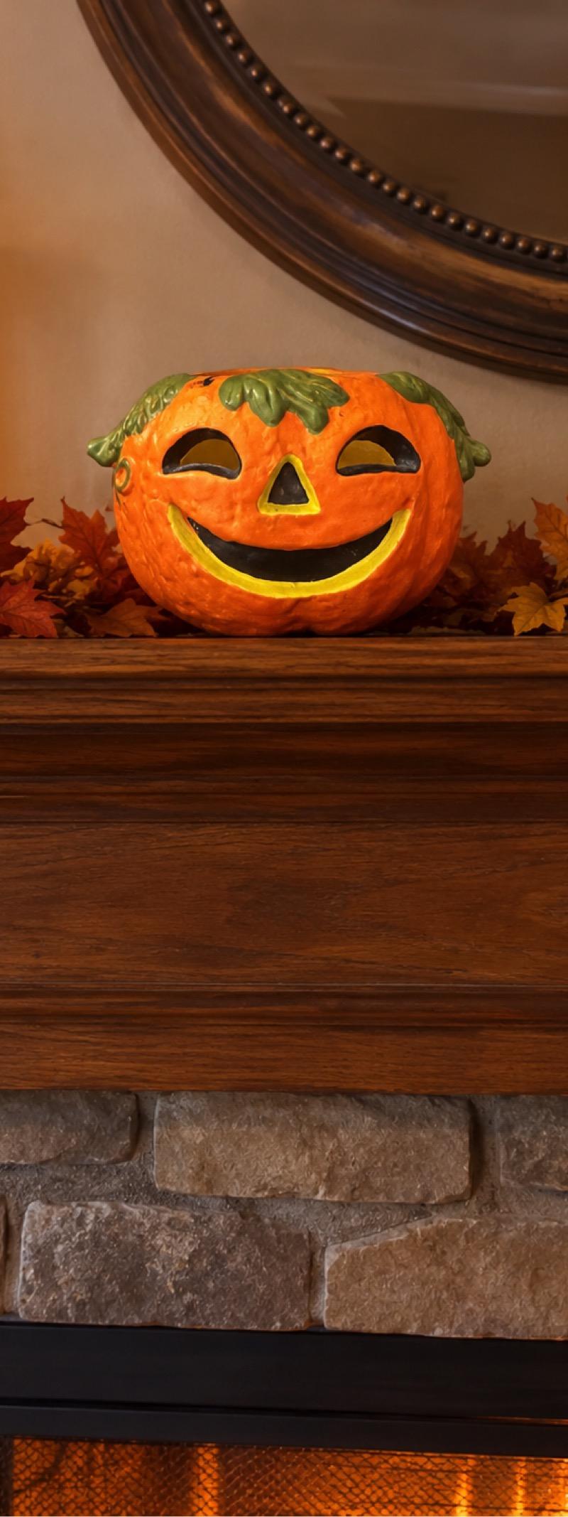 Handmade smiling pumpkin candle holder